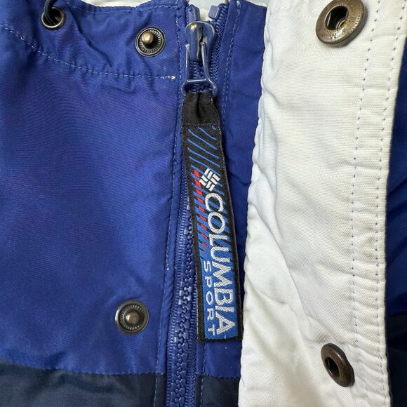 Vtg Columbia Rain Jacket Mens Medium Windbreaker Hooded Blue White - Picture 11 of 12